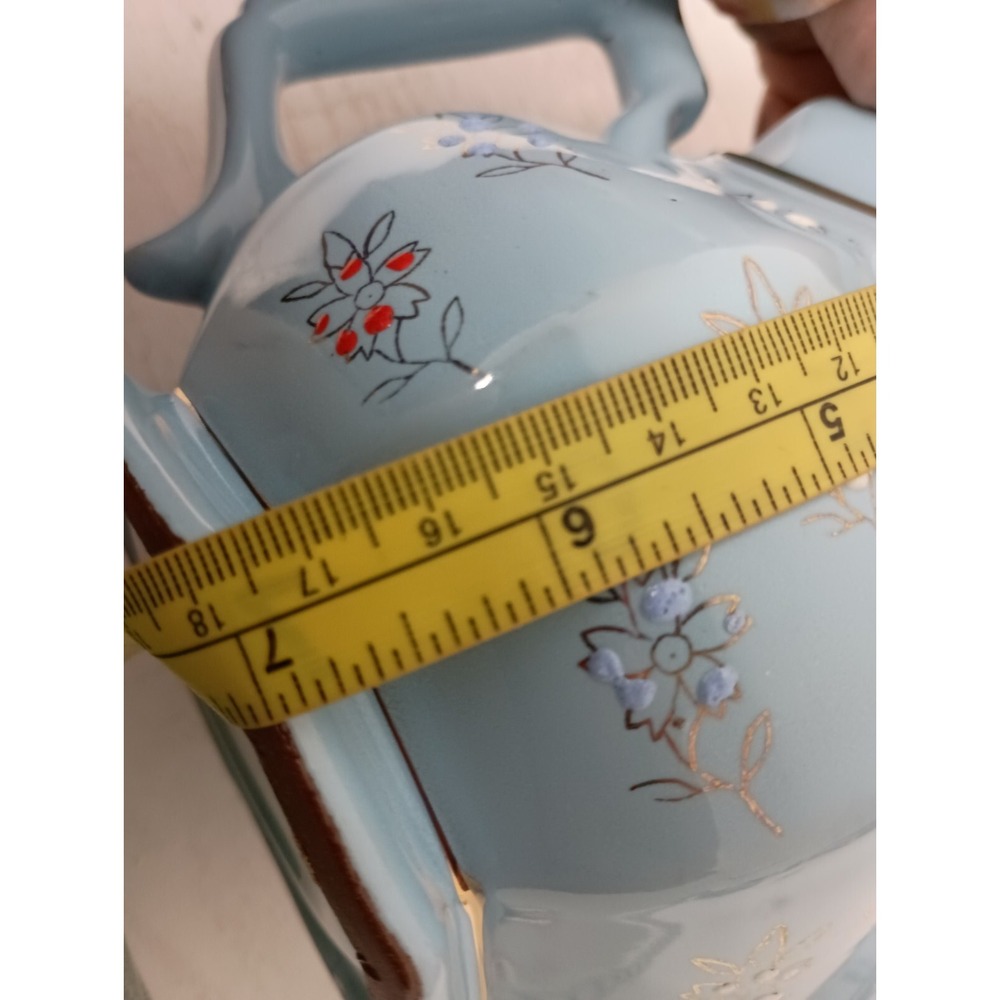 Antique Edwardian Age Price Brothers Redware Teapot Light Blue Gold England - Picture 13 of 13